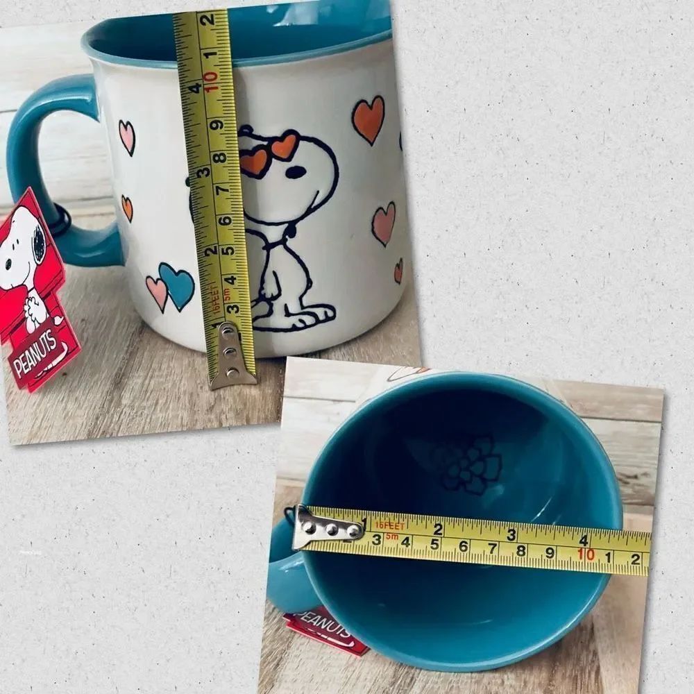 NWT Adorable Peanuts Snoopy in love White/ Blue Ceramic 21 Oz Big Mug Great Gift - Picture 10 of 12